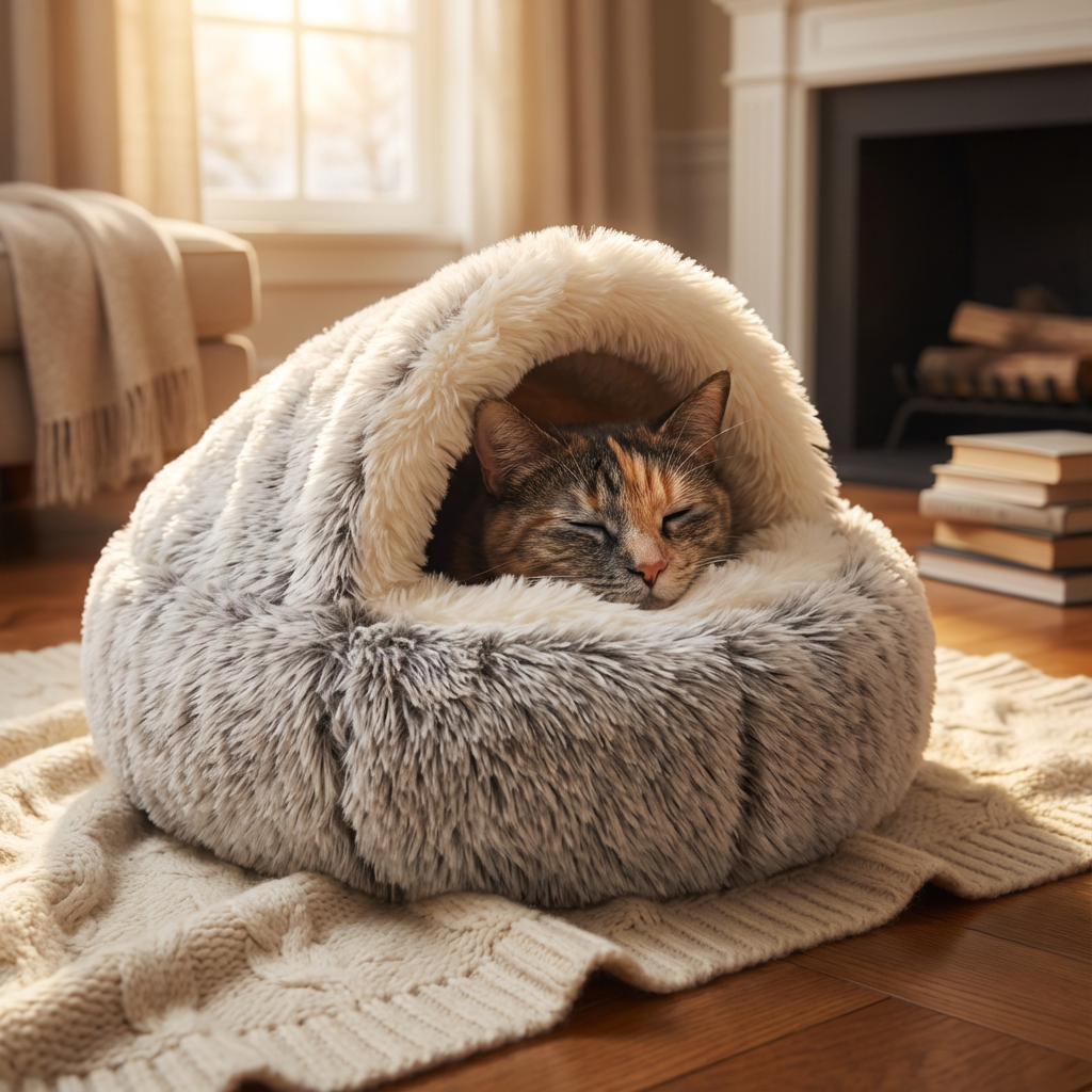 SnuggleHome® Plüsch-Tierbett für Hunde und Katzen