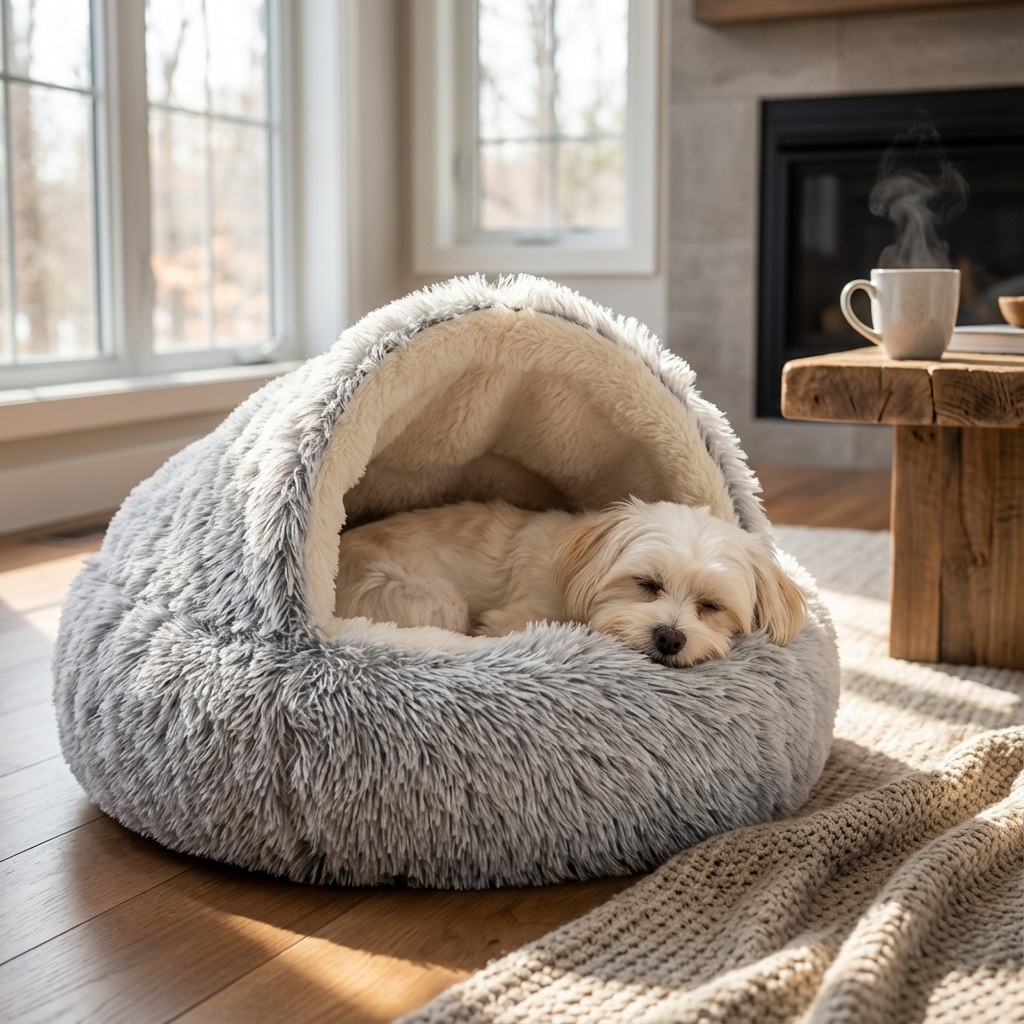 SnuggleHome® Plüsch-Tierbett für Hunde und Katzen